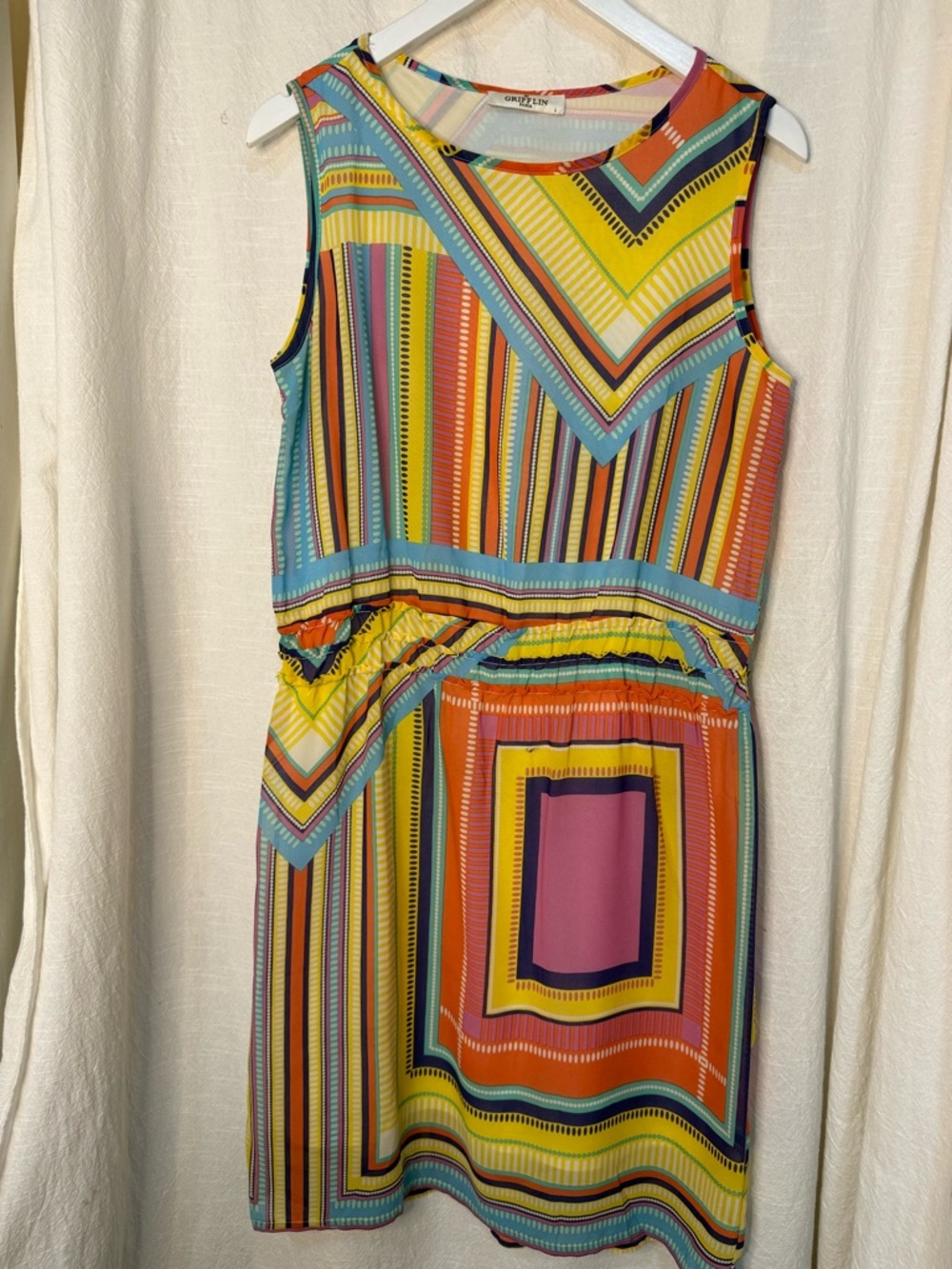 Grifflin, Colorful Geometric Sleeveless Dress  sz L